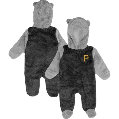 Outerstuff Babies' Newborn And Infant Boys And Girls Black And Gray Pittsburgh Pirates Game Nap Teddy Fleece Bunting Fu In Black,gray