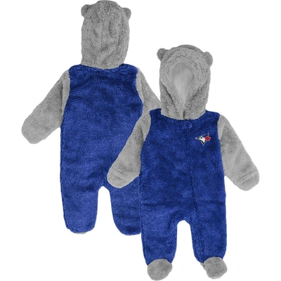 Outerstuff Babies' Newborn And Infant Boys And Girls Royal, Gray Toronto Blue Jays Game Nap Teddy Fleece Bunting Full-z In Royal,gray