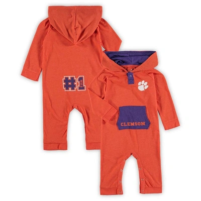 Colosseum Babies' Newborn And Infant Boys And Girls  Orange Clemson Tigers Henry Pocketed Hoodie Romper