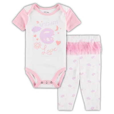 Outerstuff Babies' Newborn & Infant White/pink Chicago Cubs Spreading Love Bodysuit & Tutu With Leggings Set