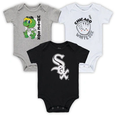 Outerstuff Babies' Infant Boys And Girls Black, White, Heathered Gray Chicago White Sox 3-pack Change Up Bodysuit Set In Black,white,heathered Gray