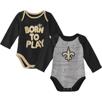 Outerstuff Babies' Newborn & Infant Black/heathered Gray New Orleans Saints Born To Win Two-pack Long Sleeve Bodysuit S