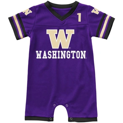Colosseum Babies' Newborn And Infant Boys And Girls  Purple Washington Huskies Bumpo Football Logo Romper