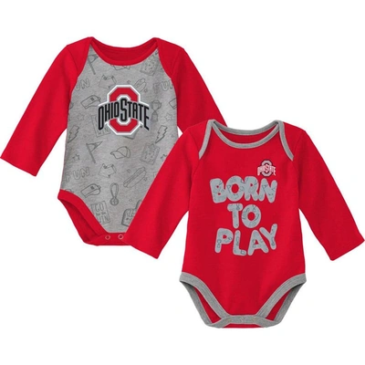 Outerstuff Babies' Newborn & Infant Scarlet/heather Gray Ohio State Buckeyes Born To Win Two-pack Long Sleeve Bodysuit In Scarlet,heather Gray