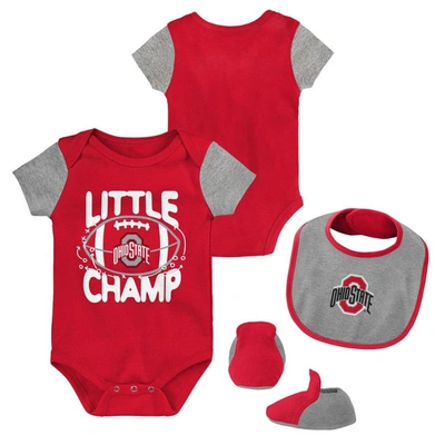 Outerstuff Babies' Newborn And Infant Boys And Girls Scarlet, Heather Gray Ohio State Buckeyes Little Champ Bodysuit Bi In Scarlet,heather Gray