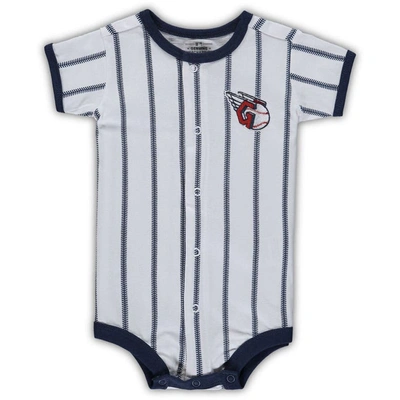 Outerstuff Babies' Newborn White/navy Cleveland Guardians Power Hitter Short Sleeve Bodysuit