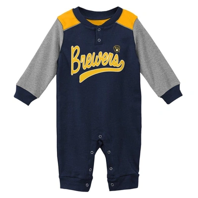 Outerstuff Babies' Unisex Newborn Infant Navy And Heathered Gray Milwaukee Brewers Scrimmage Long Sleeve Jumper In Navy,heathered Gray