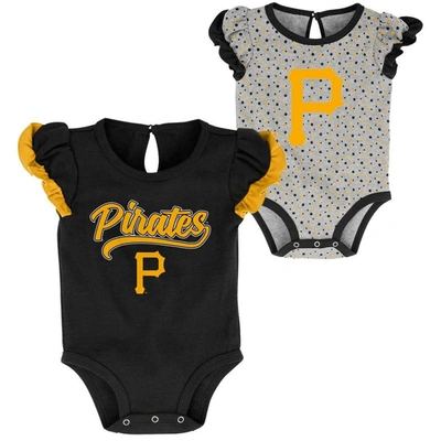 Outerstuff Babies' Newborn And Infant Boys And Girls Black, Heathered Gray Pittsburgh Pirates Scream And Shout Two-pack In Black,heathered Gray