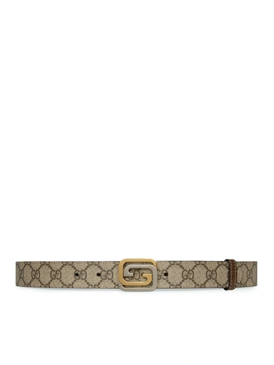 Gucci Belt With Square Gg Cross Buckle In Brown