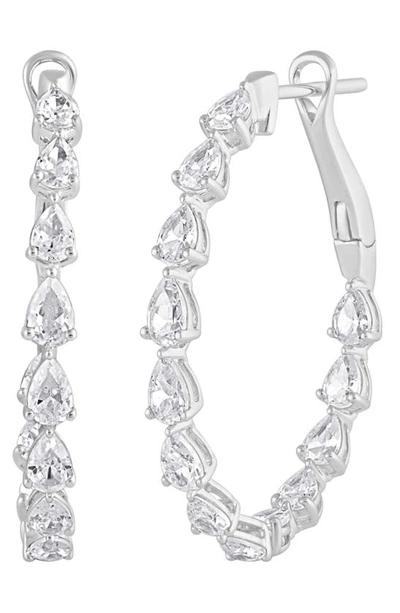 Badgley Mischka 14k White Gold Diamond Pear Hoop Earrings