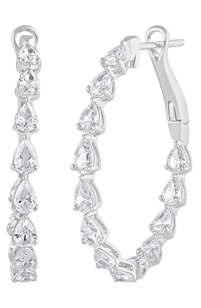 Badgley Mischka 14k White Gold Diamond Pear Hoop Earrings In White