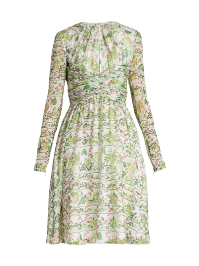 Giambattista Valli Floral-print Flared-hem Silk Mini Dress In Ivory Multi