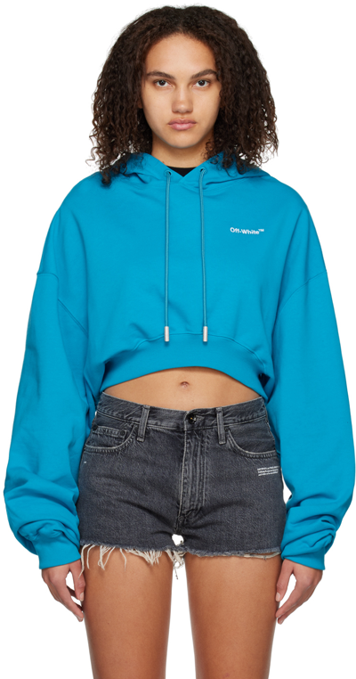 Off-white Cropped Logo-print Hoodie In Light Blue