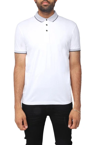 X-ray Pipe Trim Knit Polo In White/ Navy