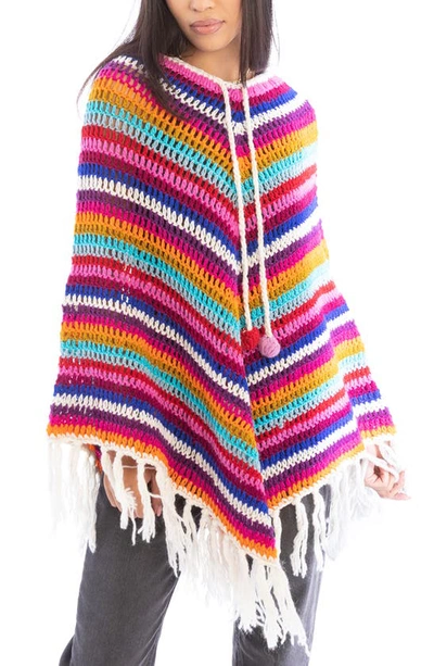 Saachi Crochet Knit Triangle Poncho In White