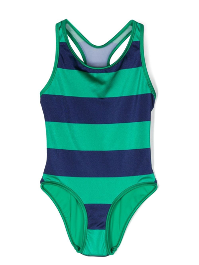 Zimmermann Kids' Tiggy Stripe Racerback One-piece Swimsuit In Navy/ Green Stripe