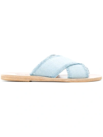 Ancient Greek Sandals Thais Metallic Leather Crossover Sandals In Denim