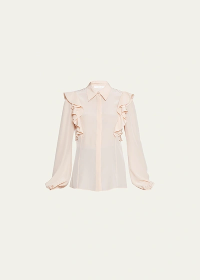 Chloé Ruffled Silk Blouse In Pink