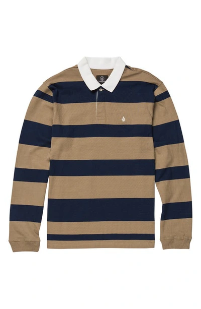 Volcom Sumpter Stripe Cotton Polo Shirt In Khaki