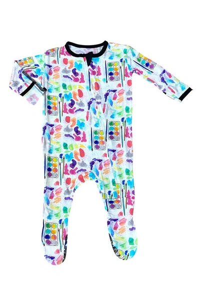 Peregrinewear Babies' Watercolors Fitted One Piece Footed Pajamas In White