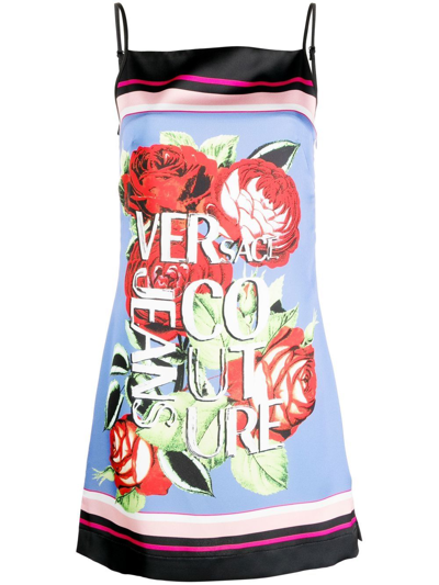 Versace Jeans Couture Graphic-print Sleeveless Mini Dress In Periwinkle