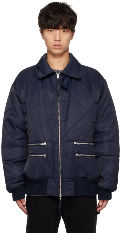 Helmut Lang Men's Quilted Aviator Jacket In Blue