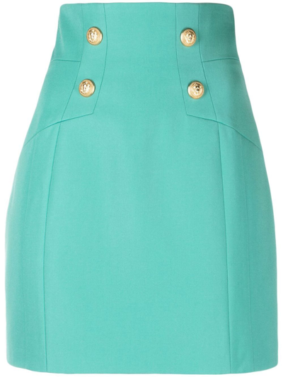 Balmain 4-button Grand De Poudre Mini Skirt In Acqua Green