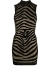 Balmain Golden Zebra Printed Knit Mini Dress In Black