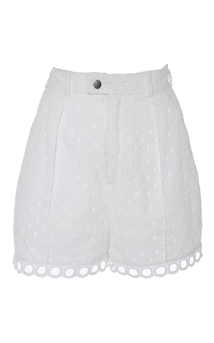 Carven High-waisted Cotton Eyelet Shorts In Bianco | ModeSens
