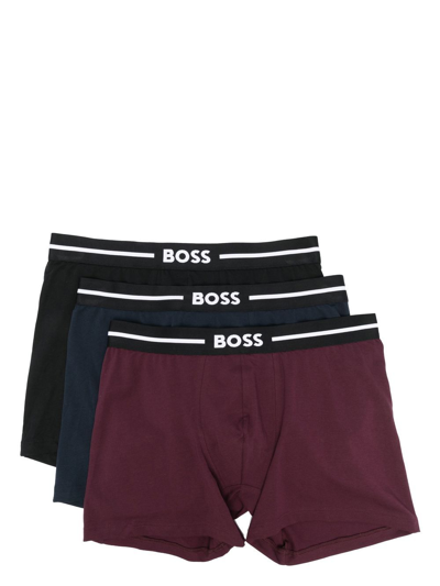 Hugo Boss Pack Of Three Branded-waistband Stretch-cotton Boxer Briefs In Patterned