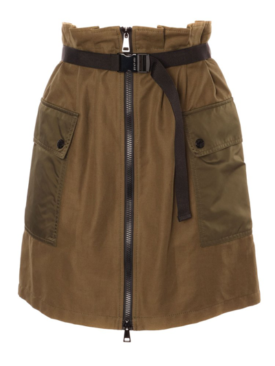 Moncler High Waist Zipped Cargo Mini Skirt In Militare