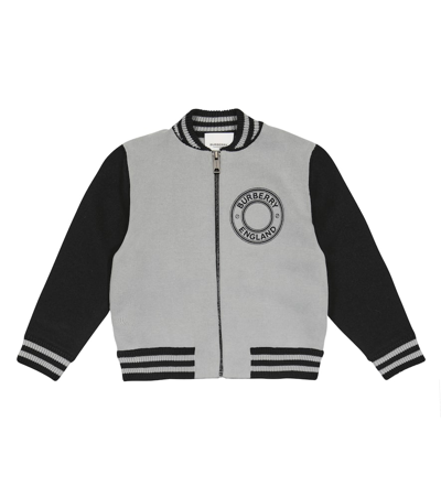 Burberry Logo Cotton-blend Knit Varsity Jacket In Grey,black