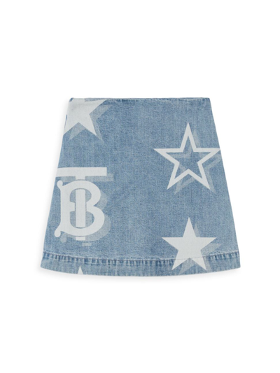 Burberry Printed Cotton Denim Mini Skirt In Pale Blue