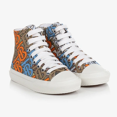 Burberry Kids' Printed Canvas Lace-up High Top Sneakers In Multicolor