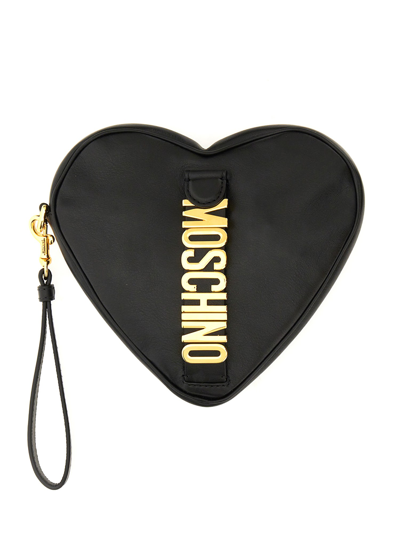 Moschino Heart Clutch Bag In Noir