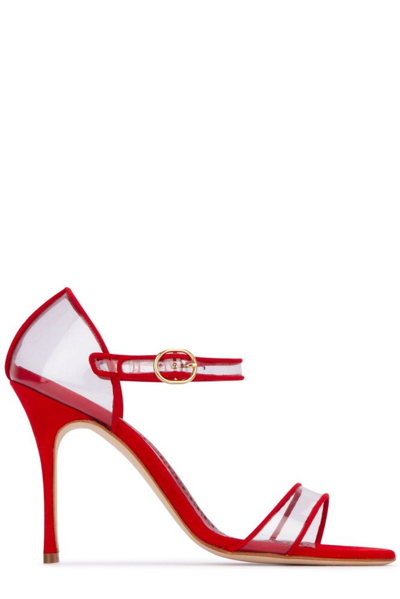 Manolo Blahnik Fersen Transparent Ankle Strap High Heel Sandals In Red