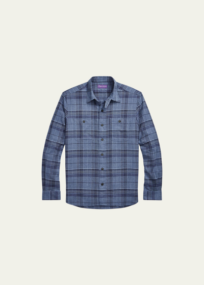 Ralph Lauren Purple Label Men's Langley Plaid Long-sleeve Shirt In Blugry