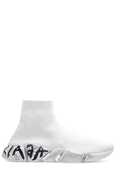 Balenciaga Speed 2.0 Graffiti Recycled Knit Sneaker In White