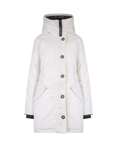 Canada Goose Rossclair Hooded Parka Coat In Bianco