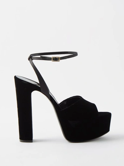 Saint Laurent Jodie Velvet Sandals In Black