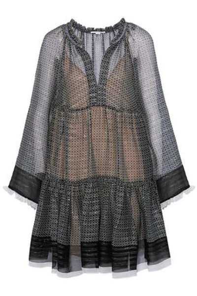 Stella Mccartney Metallic Silk-blend Chiffon Mini Dress In Black