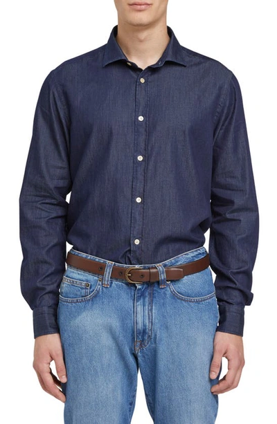 Boglioli Button-down Collar Cotton-chambray Shirt In Navy