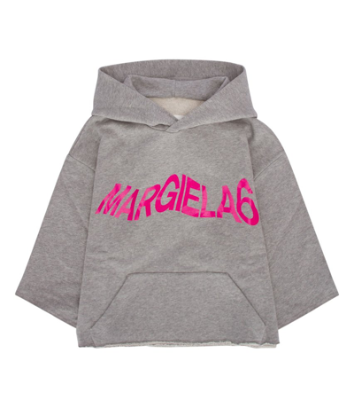 Mm6 Maison Margiela Logo Graphic Cropped Hoodie In 灰色