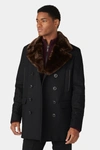 Karl Lagerfeld Wool Faux Fur Collar Peacoat In Charcoal/black