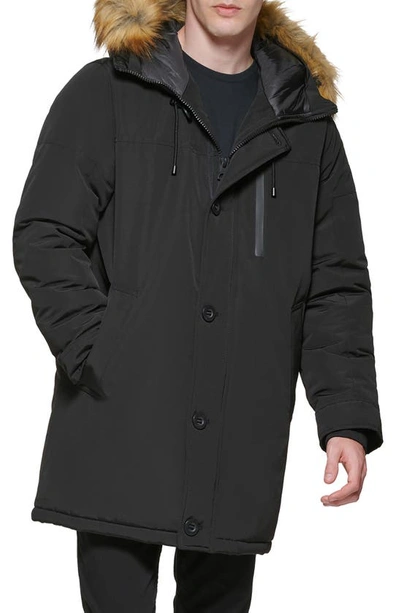 Guess Faux Fur Trim Hooded Parka Jacket In Jet Black ModeSens