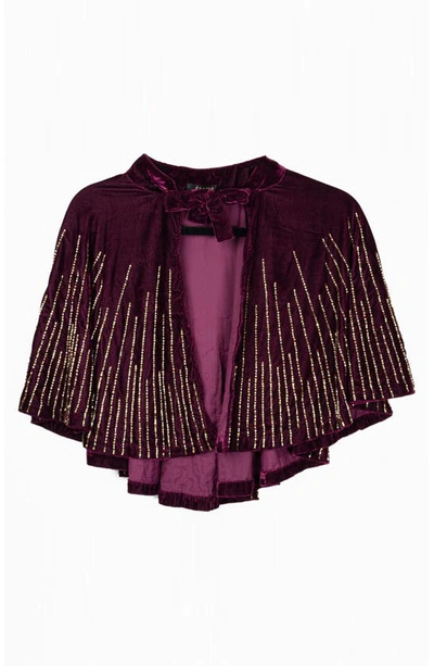 Saachi Beaded Velvet Capelet In Plum