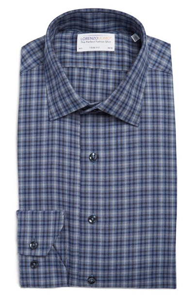 Lorenzo Uomo Soft Check Long Sleeve Trim Fit Shirt In Blue