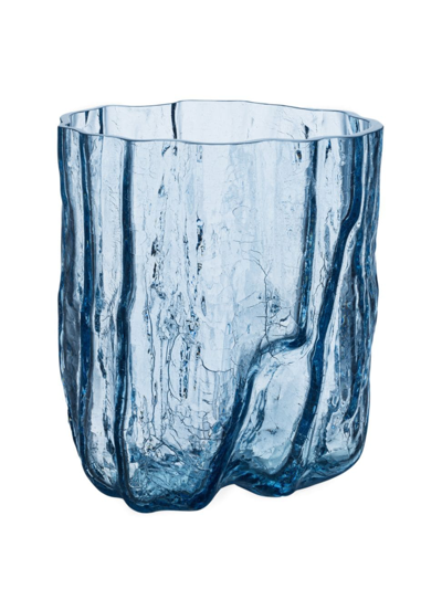 Kosta Boda Crackle Tall Circular Vase In Blue