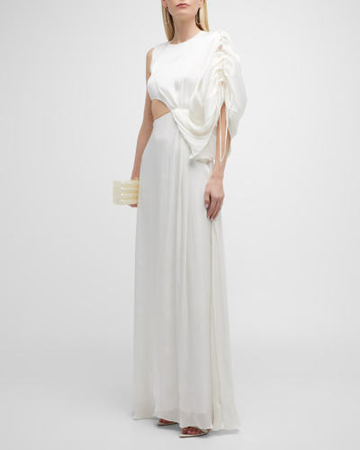 Halpern Women's Asymmetric Draped Satin Gown In Ivory