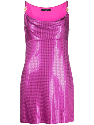 Versace Metal Mesh Paillette-embellished Jersey Mini Dress In Pink |  ModeSens